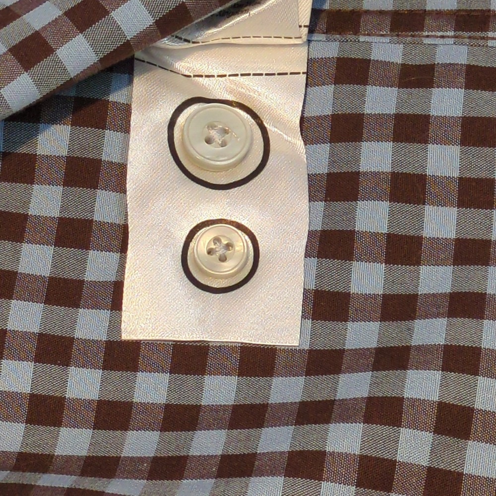 Untuckit Brown Blue Checked Button Long Sleeve Shirt XL 100% Cotton Work - Picture 10 of 10